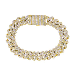 MEN'S BRACELET 6.95CT BAGUETTE DIAMOND 10K YELLOW GOLD