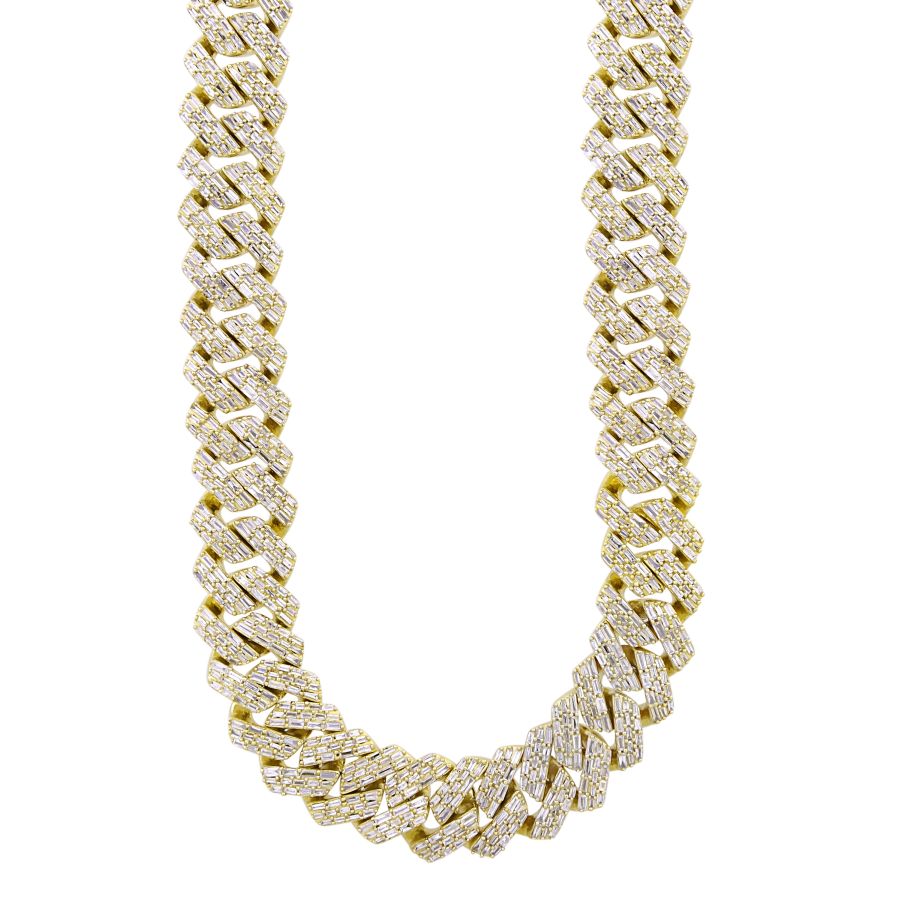 MEN'S NECKLACE 22.40CT BAGUETTE DIAMOND 10K YELLOW GOLD