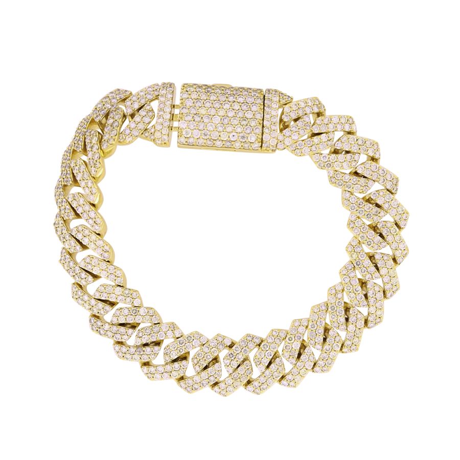 MEN'S BRACELET 14.85CT ROUND DIAMOND 10K YELLOW GOLD