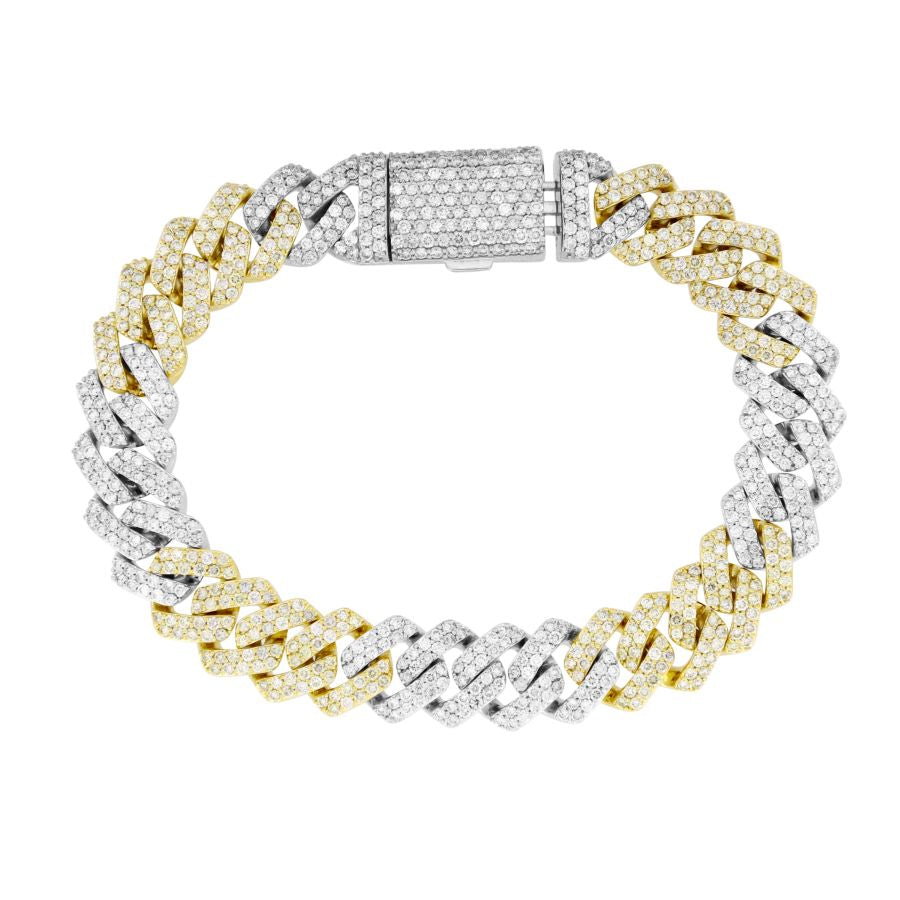 MEN'S BRACELET 9.10CT ROUND DIAMOND 10K WHITE/YELLOW GOLD