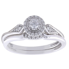 LADIES BRIDAL SET 0.20CT ROUND DIAMOND 14K WHITE GOLD