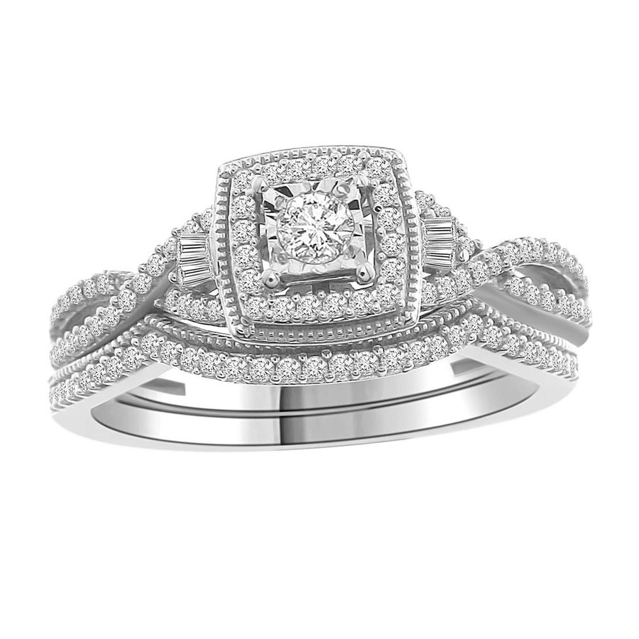 LADIES BRIDAL SET 0.35CT ROUND DIAMOND 14K WHITE GOLD