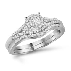 LADIES BRIDAL SET 0.30CT ROUND DIAMOND 14K WHITE GOLD