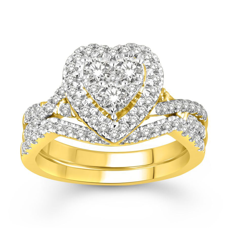 LADIES BRIDAL SET 1.00CT ROUND DIAMOND 10K YELLOW GOLD