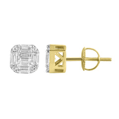 MEN'S STUD EARRINGS 0.50CT ROUND/BAGUETTE DIAMOND 10K YELLOW GOLD