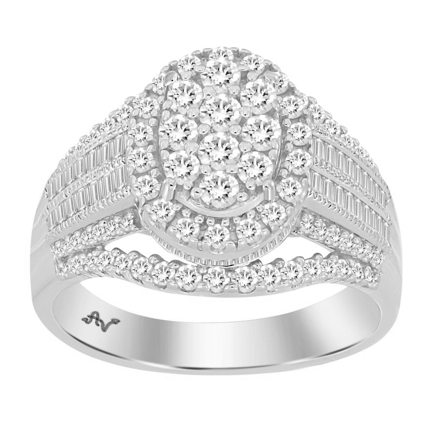 LADIES RING 3.00CT ROUND/BAGUETTE DIAMOND 10K WHITE GOLD