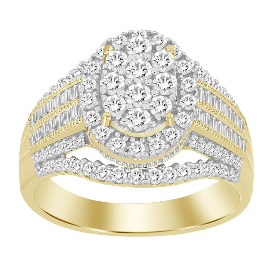 LADIES RING 3.00CT ROUND/BAGUETTE DIAMOND 10K YELLOW GOLD