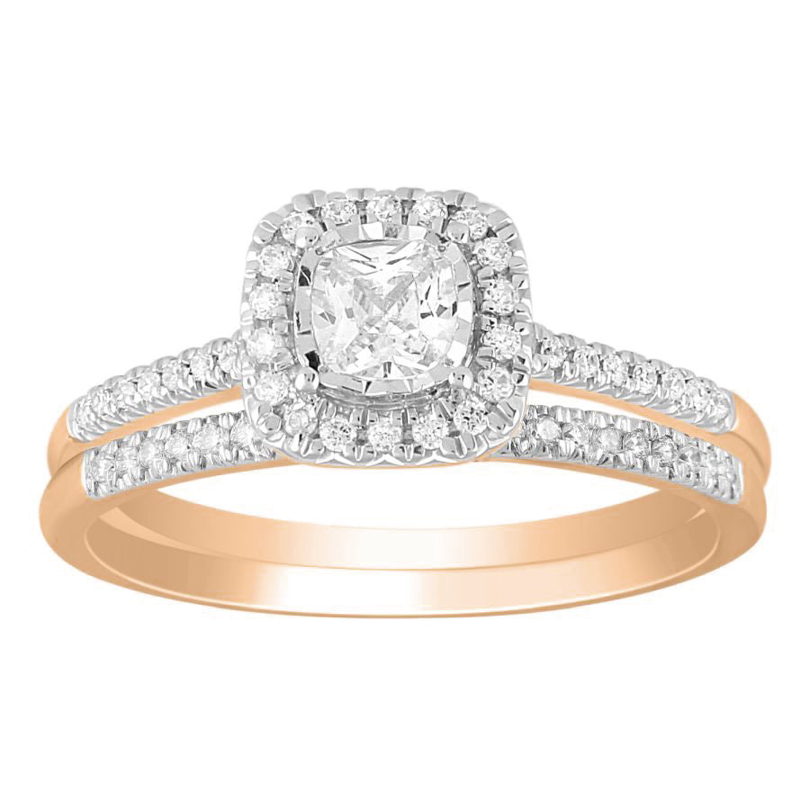 LADIES BRIDAL SET RING 0.60CT ROUND/EMERALD DIAMOND 14K ROSE GOLD