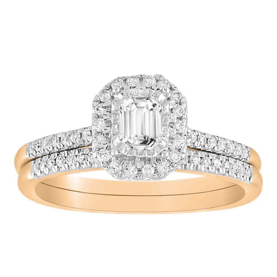 LADIES BRIDAL SET 0.60CT ROUND/EMERALD DIAMOND 14K ROSE GOLD