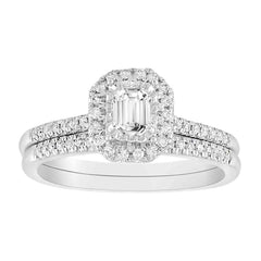 LADIES BRIDAL SET 0.25CT ROUND DIAMOND 14K WHITE GOLD