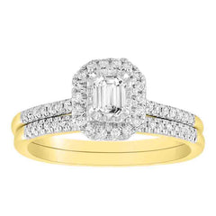 LADIES BRIDAL SET 0.60CT ROUND/EMERALD DIAMOND 14K YELLOW GOLD