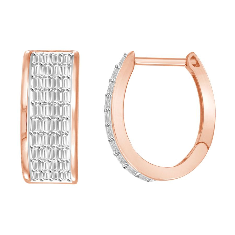 MEN'S HOOP EARRINGS 0.50CT BAGUETTE DIAMOND 10K ROSE GOLD