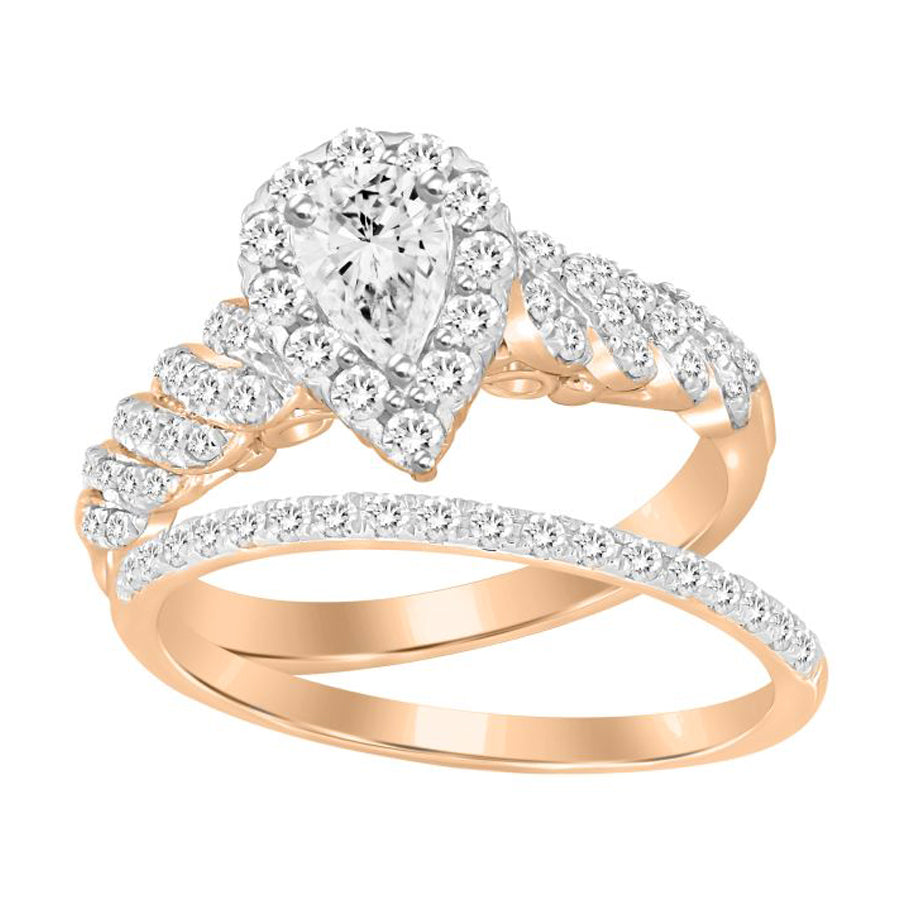 LADIES BRIDAL SET 1.00CT ROUND DIAMOND 14K ROSE GOLD (CENTER STONE 0.33CT PEAR DIAMOND)