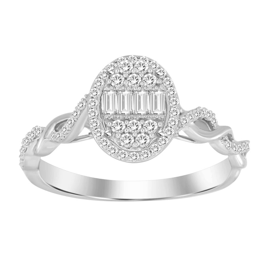 LADIES RING 0.25CT ROUND/BAGUETTE DIAMOND 10K WHITE GOLD