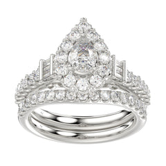 LADIES BRIDAL SET 1.50CT ROUND/BAGUETTE DIAMOND 14K WHITE GOLD (SI QUALITY) (CENTER STONE 0.50CT PEAR DIAMOND)