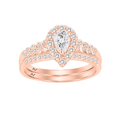 LADIES BRIDAL SET 0.50CT ROUND/PEAR DIAMOND 14K ROSE GOLD