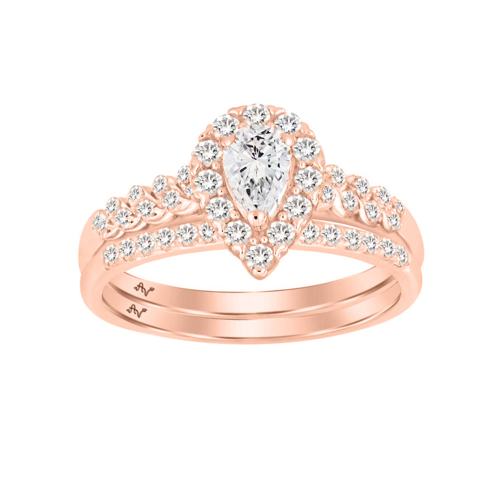 LADIES BRIDAL SET 0.50CT ROUND/PEAR DIAMOND 14K ROSE GOLD