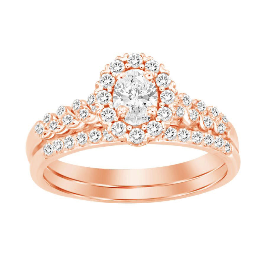 LADIES BRIDAL SET 0.50CT ROUND/OVAL  DIAMOND 14K ROSE GOLD