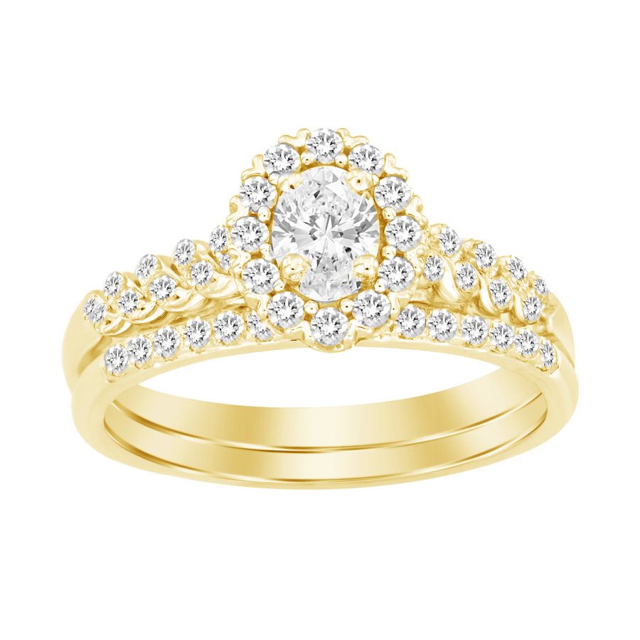 LADIES BRIDAL SET 0.50CT ROUND/OVAL  DIAMOND 14K YELLOW GOLD