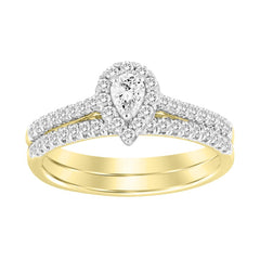 LADIES BRIDAL SET 0.50CT ROUND/PEAR DIAMOND 14K YELLOW GOLD