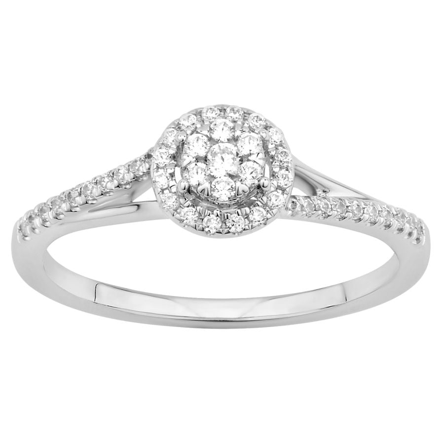 LADIES RING 0.20CT ROUND DIAMOND 10K WHITE GOLD