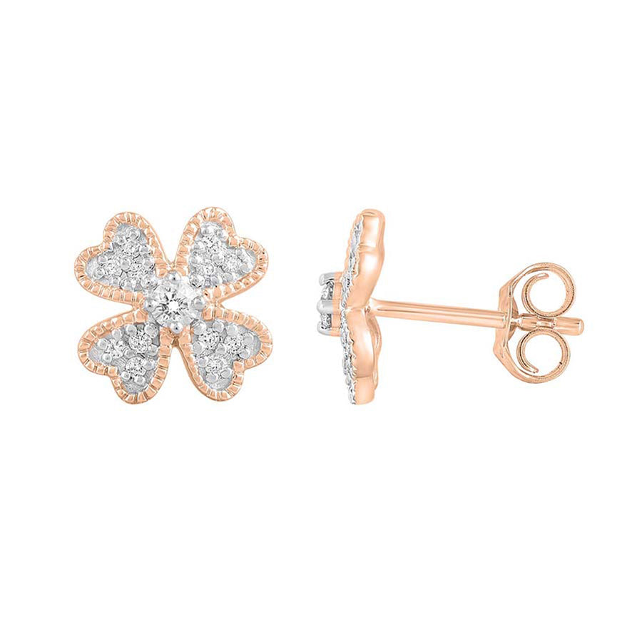 LADIES STUD EARRINGS 0.20CT ROUND DIAMOND 10K ROSE GOLD