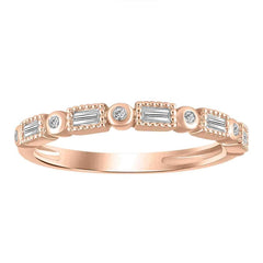 LADIES BAND 0.15CT ROUND/BAGUETTE DIAMOND 10K ROSE GOLD