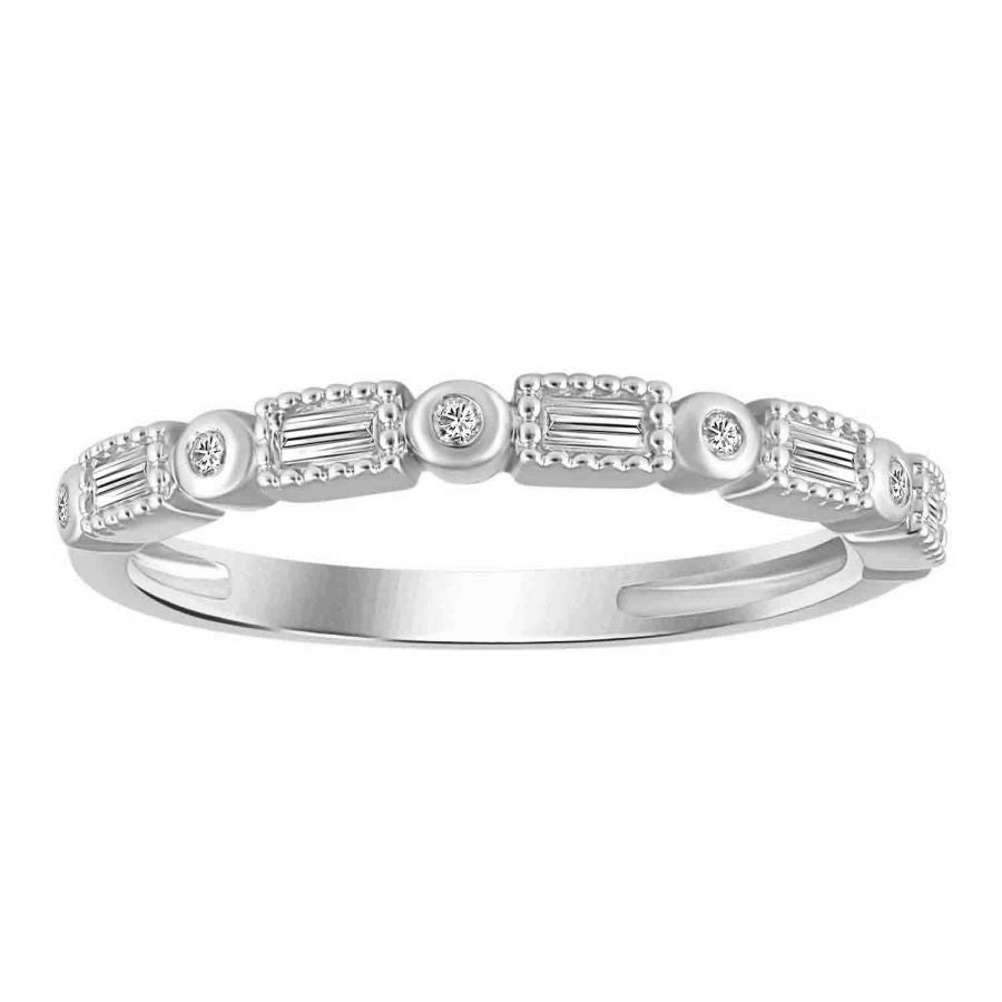 LADIES BAND 0.15CT ROUND/BAGUETTE DIAMOND 10K WHITE GOLD