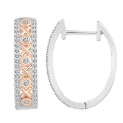 LADIES HOOP EARRINGS 0.50CT ROUND DIAMOND 10K WHITE/ROSE GOLD