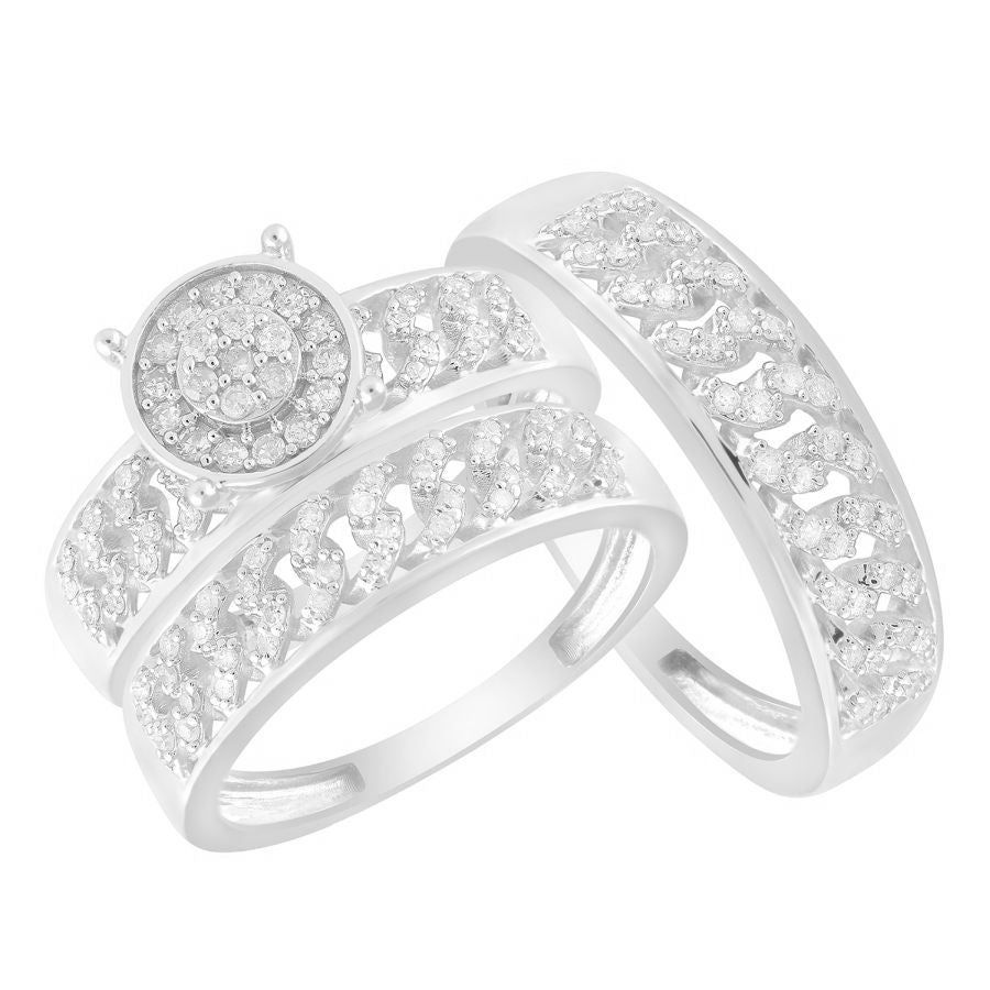 LADIES TRIOS SET 0.50CT ROUND DIAMOND 10K WHITE GOLD