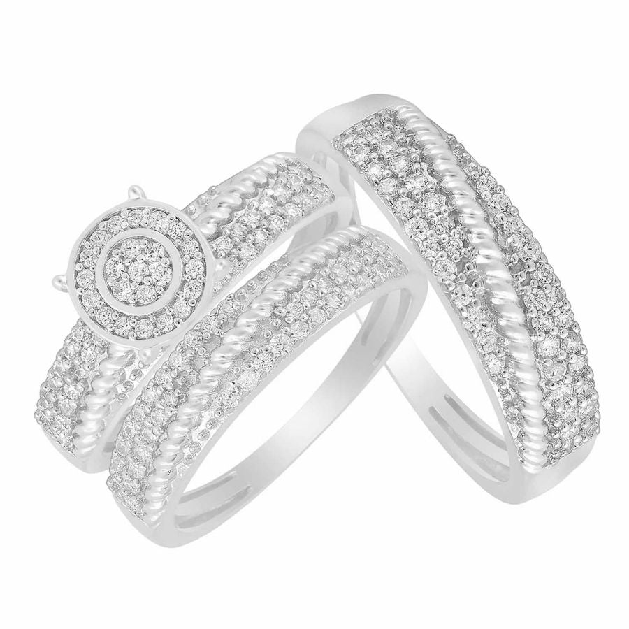 LADIES TRIOS SET 0.75CT ROUND DIAMOND 10K WHITE GOLD