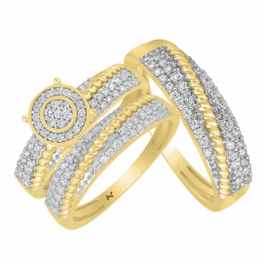 LADIES TRIO SET 0.75CT ROUND DIAMOND 10K YELLOW GOLD