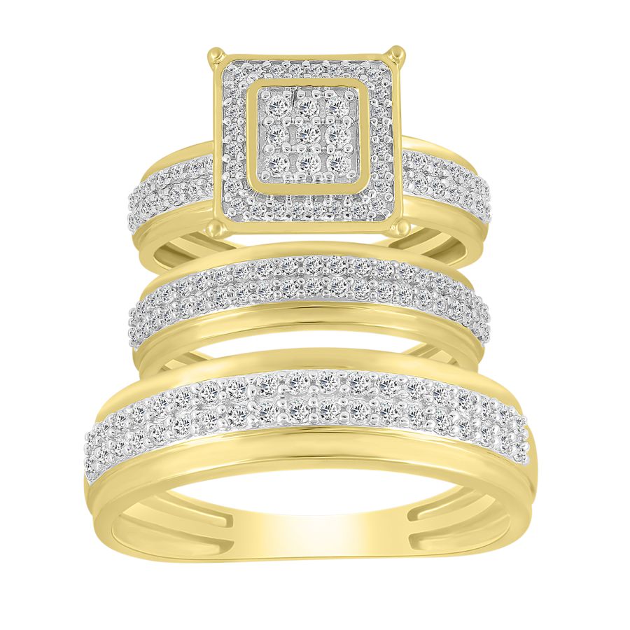 LADIES TRIOS SET 1.00CT ROUND DIAMOND 10K YELLOW GOLD