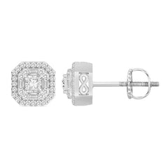 LADIES STUD EARRINGS 0.50CT ROUND/PRINCESS/BAGUETTE DIAMOND 10K WHITE GOLD