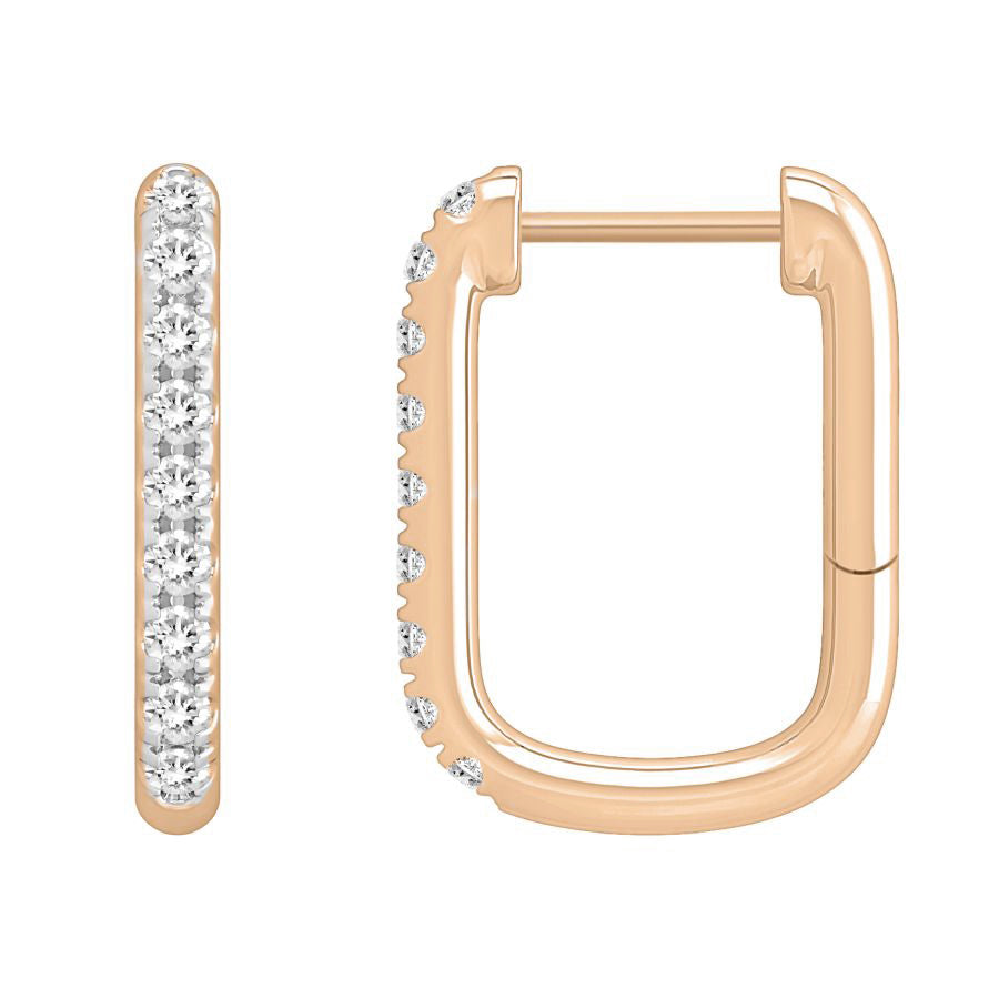 LADIES HOOP EARRINGS 0.25CT ROUND DIAMOND 10K ROSE GOLD