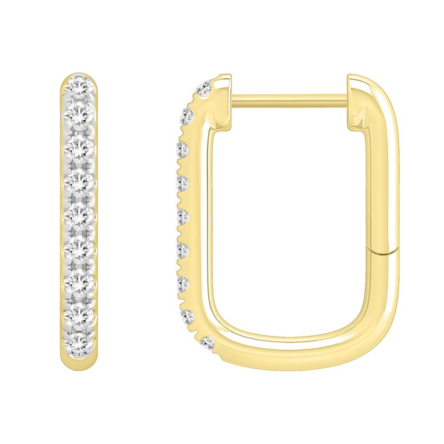 LADIES HOOPS EARRING 0.25CT ROUND DIAMOND 10K YELLOW GOLD