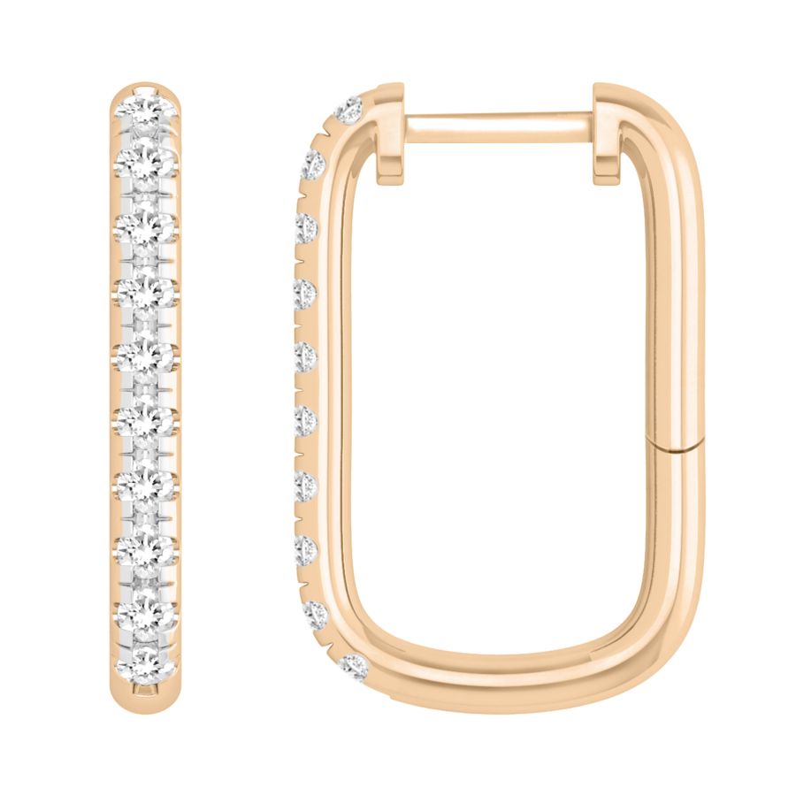 LADIES HOOP EARRINGS 0.50CT ROUND DIAMOND 10K ROSE GOLD