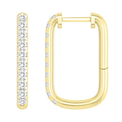 LADIES HOOP EARRINGS 0.50CT ROUND DIAMOND 10K YELLOW GOLD