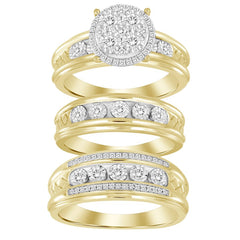 LADIES TRIOS SET 0.50CT ROUND DIAMOND 10K YELLOW GOLD