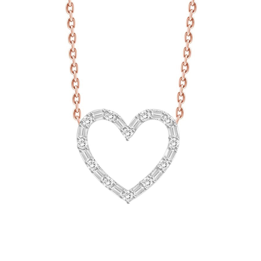 LADIES NECKLACE 0.20CT ROUND/BAGUETTE DIAMOND 10K ROSE GOLD