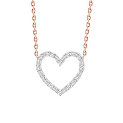 LADIES NECKLACE 0.20CT ROUND/BAGUETTE DIAMOND 10K ROSE GOLD