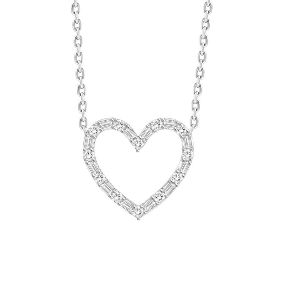 LADIES NECKLACE 0.20CT ROUND/BAGUETTE DIAMOND 10K WHITE GOLD