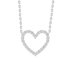 LADIES NECKLACE 0.20CT ROUND/BAGUETTE DIAMOND 10K WHITE GOLD