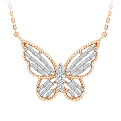 LADIES NECKLACE 0.25CT ROUND/BAGUETTE DIAMOND 10K ROSE GOLD