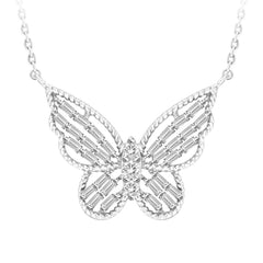 LADIES NECKLACE 0.25CT ROUND/BAGUETTE DIAMOND 10K WHITE GOLD