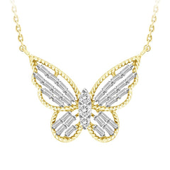 LADIES NECKLACE 0.25CT ROUND/BAGUETTE DIAMOND 10K YELLOW GOLD