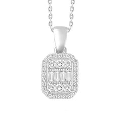 LADIES PENDANT WITH CHAIN 0.20CT ROUND/BAGUETTE DIAMOND 10K WHITE GOLD