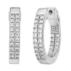 IN/OUT HOOPS EARRING 1.00CT ROUND DIAMOND 14K WHITE GOLD