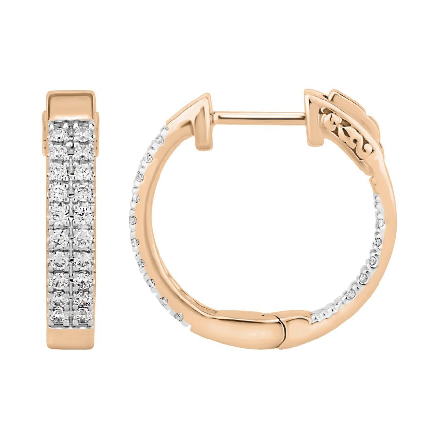 LADIES IN/OUT HOOP EARRINGS 0.50CT ROUND DIAMOND 10K ROSE GOLD