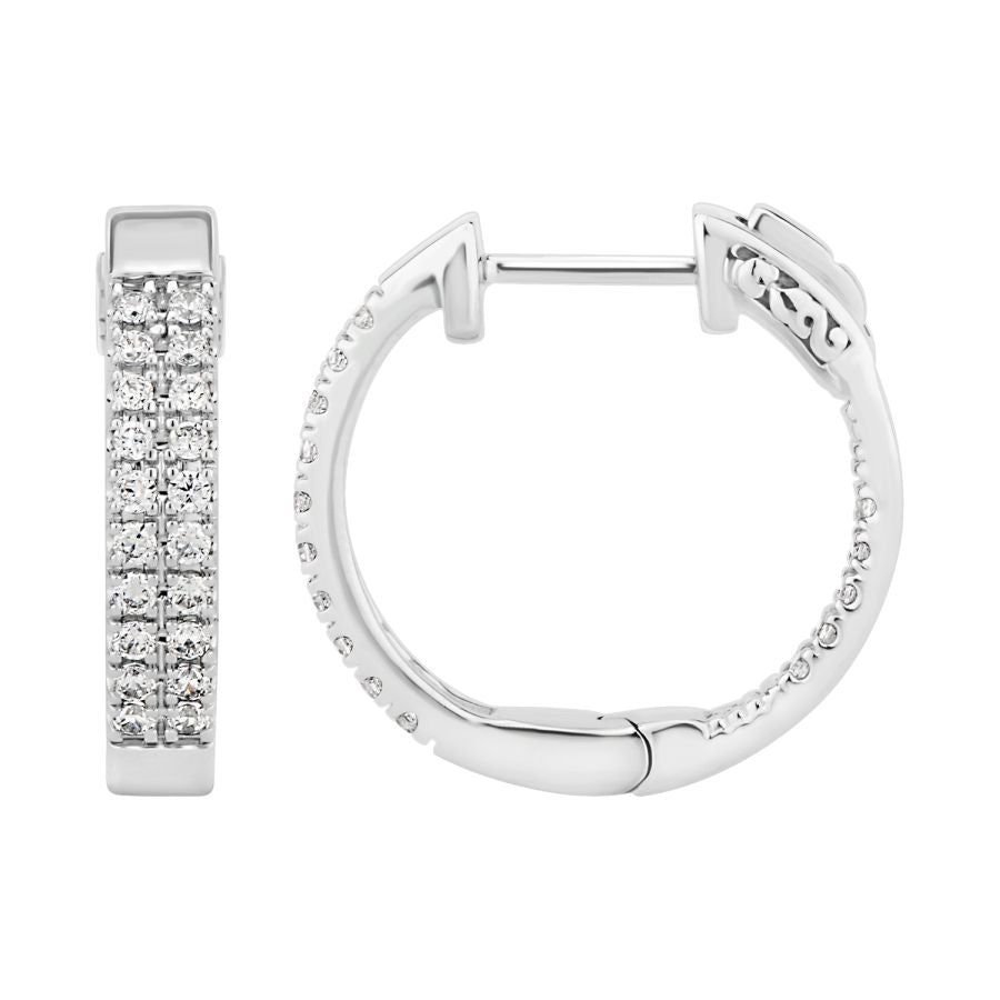 IN/OUT HOOPS EARRING 0.50CT ROUND DIAMOND 14K WHITE GOLD